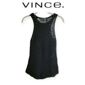 Vince Hand-Knit Loose-Weave Black Cotton Tank Top Size S
